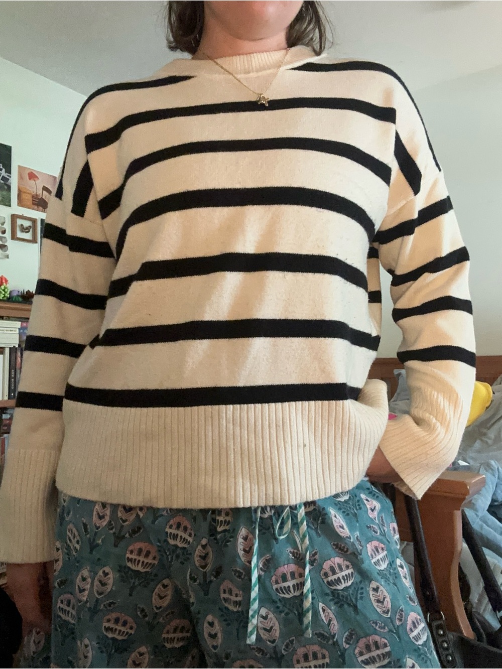 A New Day Cream and Black Striped Crewneck Sweater